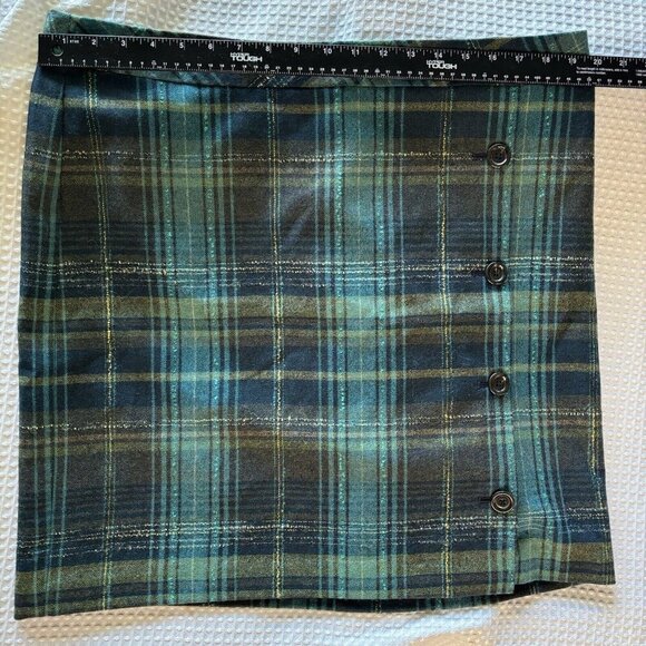 j. jill Wool Blend Tartan Plaid Womens 18 Button Front Blue Green Skirt Academia - Picture 8 of 9
